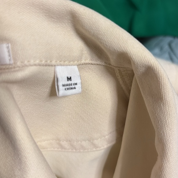 Uniqlo women’s OVERSIZED Med cotton stretch utility Jacket cream button up - Picture 11 of 15